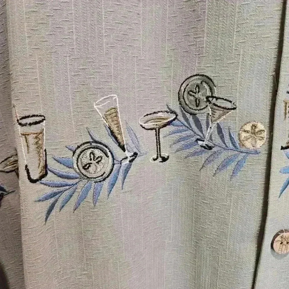 Paradise Blue Mens XXL 100% Silk Button-up Embroidered Cocktail Aloha Shirt - Picture 3 of 10